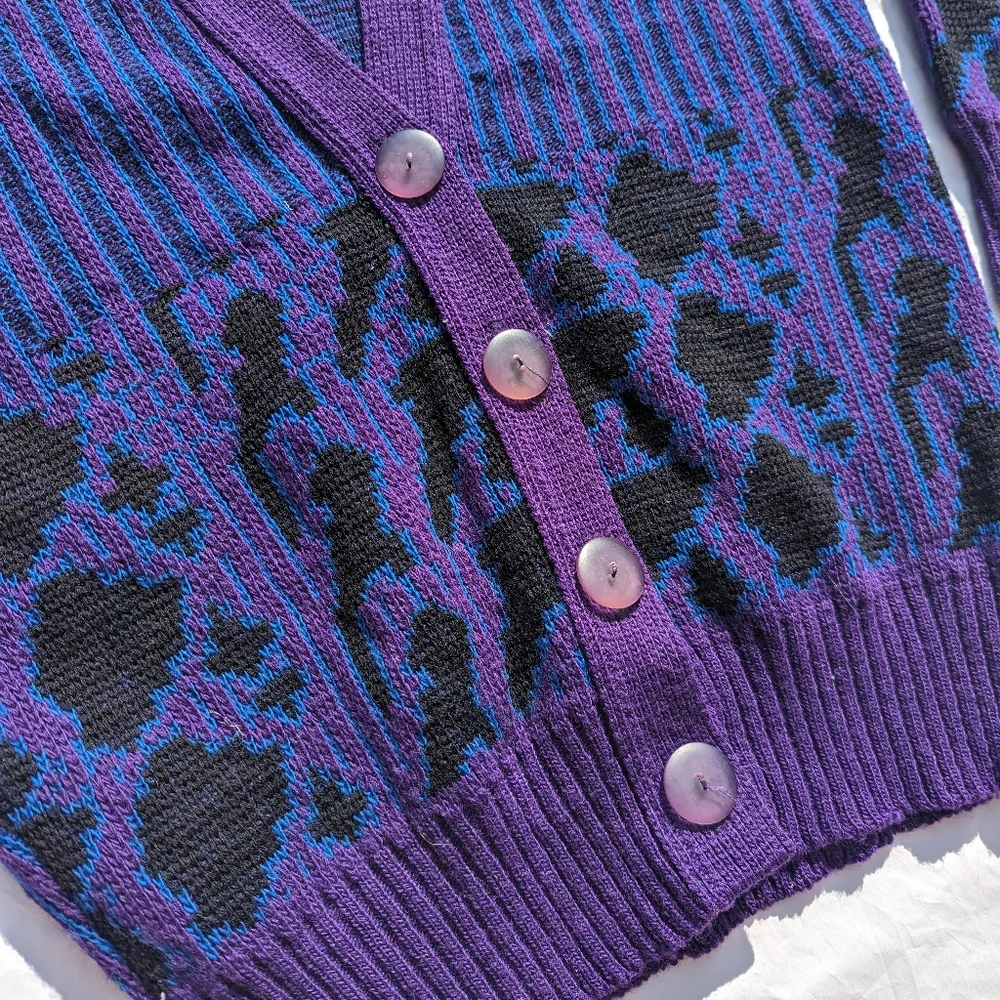 COPY - Vintage Macaire Purple, Blue & Black Wool Knit Button Front Cardigan Med… - Picture 6 of 6